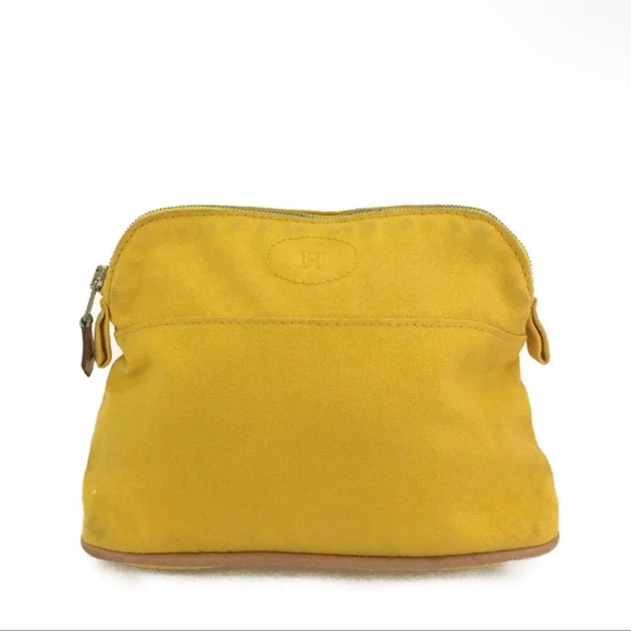AUTH HERMES Bolide Yellow Canvas Pochette Cosmetics Pouch - Picture 1 of 7